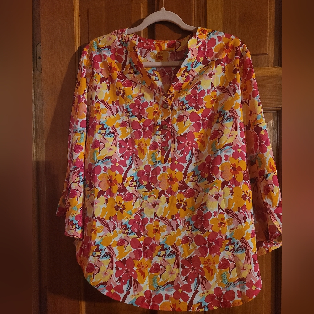 Lookboho Floral Women's Top - Multicolor Flutter Sleeves Size Large NEW
